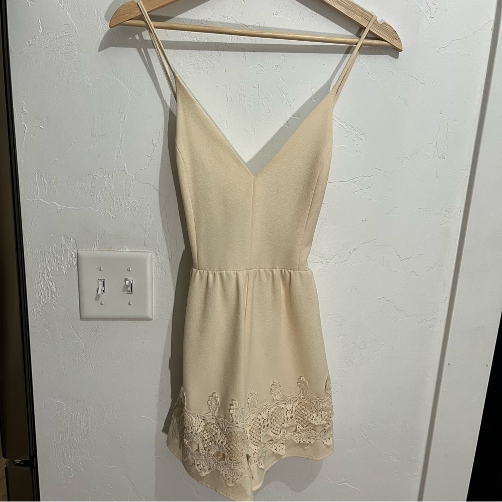 Astr Beige Lace Detail Romper